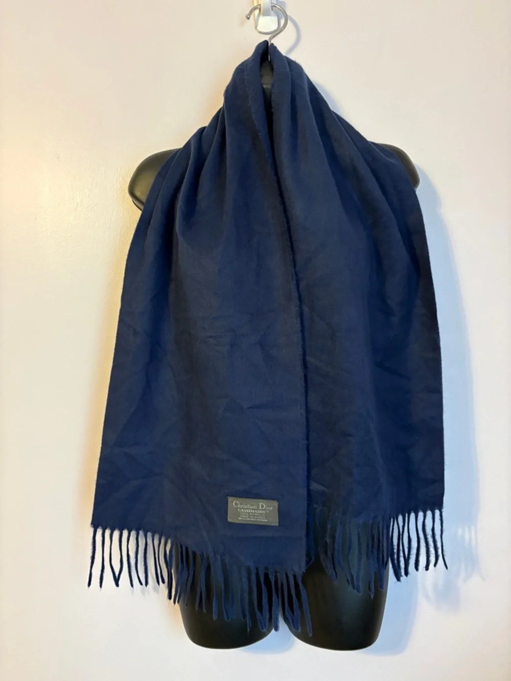 Christian Dior Cashmaire Blue Knit Vintage Scarf Fringe